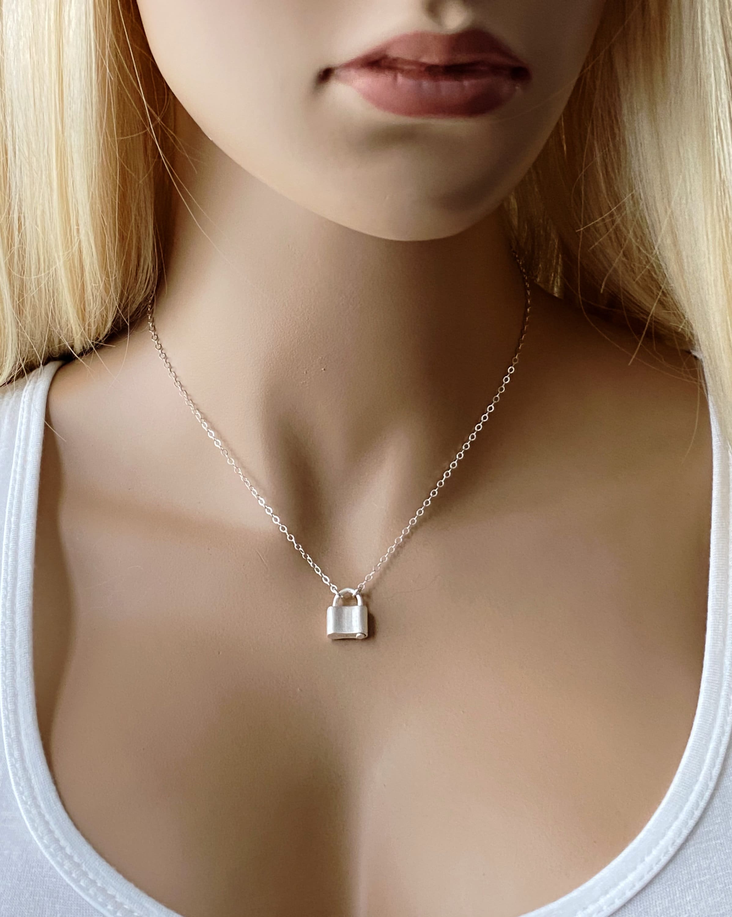 Silver Lock Pendant Chain Necklace