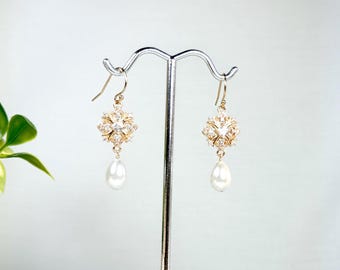 Romance Pearl Drop Earrings, Teardrop Pearls, 14k Gold Filled Earrings, Romantic Wedding Jewelry #1858