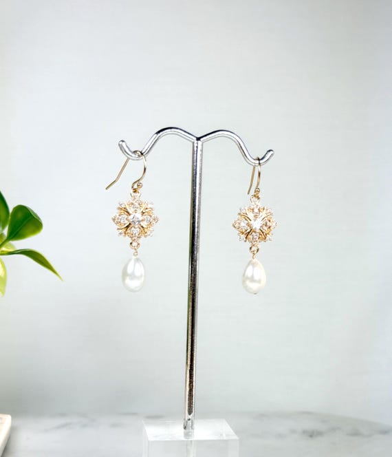Romance Pearl Drop Earrings, Teardrop Pearls, 14k Gold Filled Earrings, Romantic Wedding Jewelry #1858