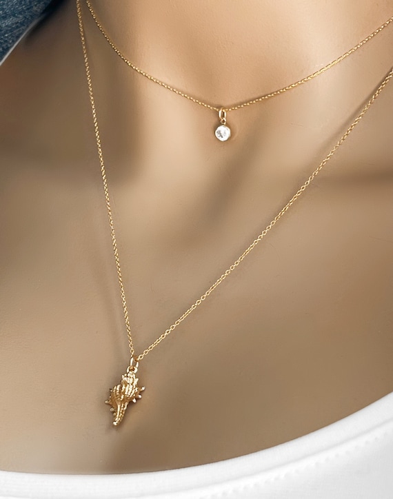 Gold Conch Shell Necklace, 14k Gold Fill Shell Necklace, Beach Jewelry, Boho Beach Designs, #1434