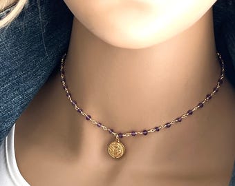 Saint Benedict Rosary Gemstone Necklace, NEW Gemstone Options, Layering Necklace, Spiritual Inspiration, #834