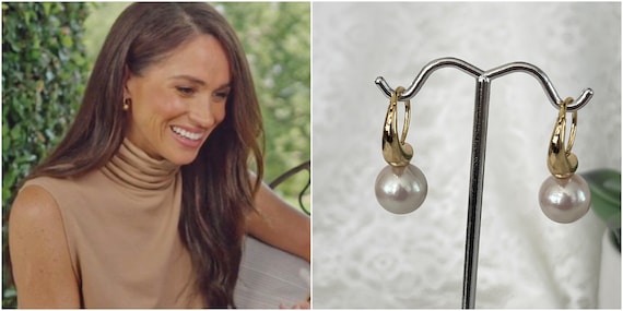 Meghan Inspired Thick Gold 18k Hoops with Genuine Gorgeous Edison Pearls, White Round Luster Pearls, Gold Hoops, Royal Inspiration #1620