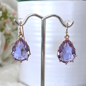 Kate Middleton Amethyst Crystal Teardrop 14k Gold Filled Earrings, Light Sparkling Dangles, Pink Crystal Dainty Royal Earrings #1207