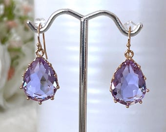 Kate Middleton Amethyst Crystal Teardrop 14k Gold Filled Earrings, Light Sparkling Dangles, Pink Crystal Dainty Royal Earrings #1207
