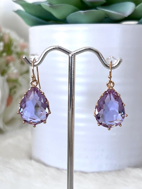 Kate Middleton Amethyst Teardrop 14k Gold Filled Earrings, Light Sparkling Dangles, Faceted Dainty Royal Earrings #1207