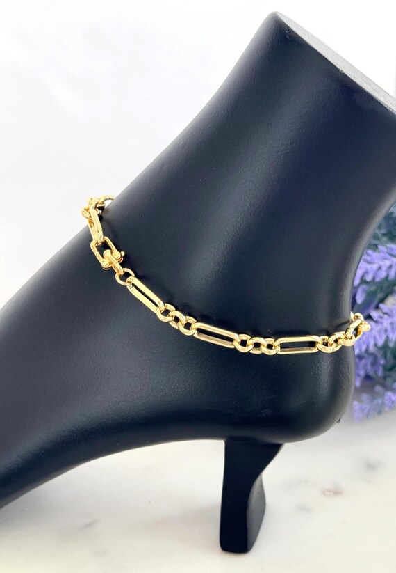 24k Gold Plated Chunky Chain Anklet, Paperclip & Rolo Large Links, Trendy Modern Chain, Summer Anklet, #1993
