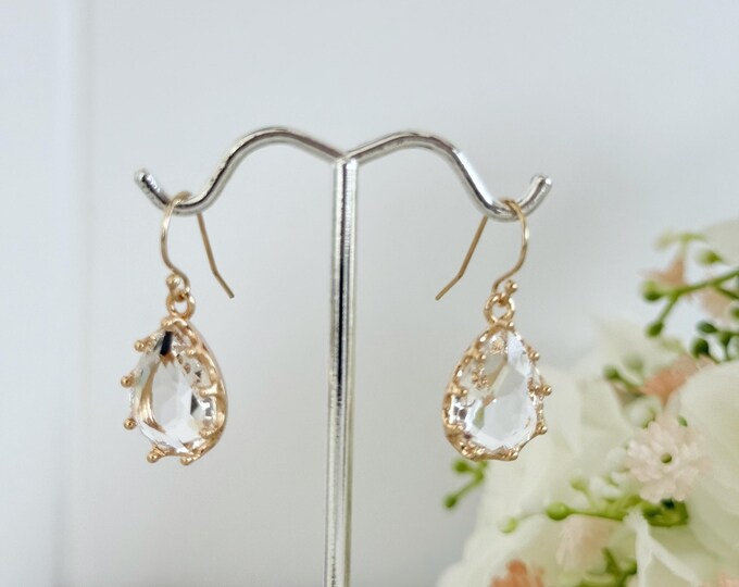 Petite Kates 14k Gold Filled Teardrop Earrings, Mini Royal Lightweight Sparkling Dangles, Clear Zircon Pear Diamond, Princess Earrings #1815