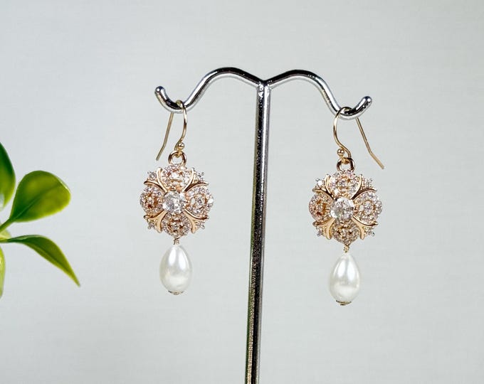 Victorian Pearl Drop Earrings, Teardrop Pearls, 14k Gold Filled Earrings, Regal Wedding Jewelry #1857