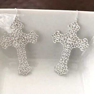 Filigree Cross Earrings: 14k Gold Filled, Sterling Silver Earwires or Leverbacks, Lightweight 2" Crosses, #753/#943/#1588 image 2
