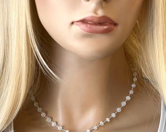 Sterling Silver Saint Michael Rosary Necklace ~ Saint Michael Protection Medallion on Rainbow Gemstone Sterling Silver Rosary, Air/Sea #1213