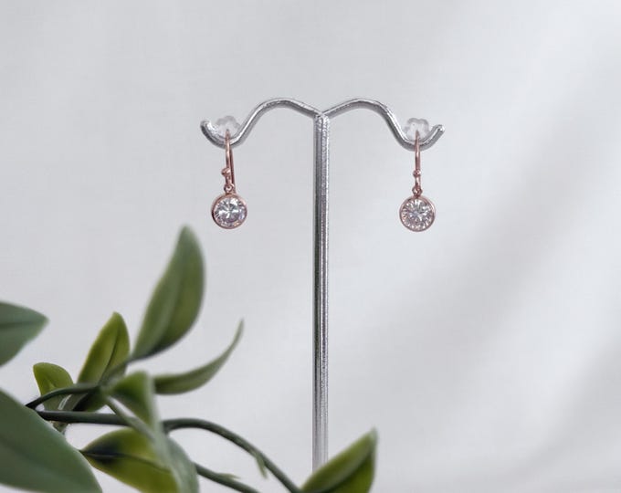 Rose Gold Zircon Diamond Sparkling Earrings, 100% Rose Gold Filled, 6mm Zircon Bezel, Princess Earrings #1852