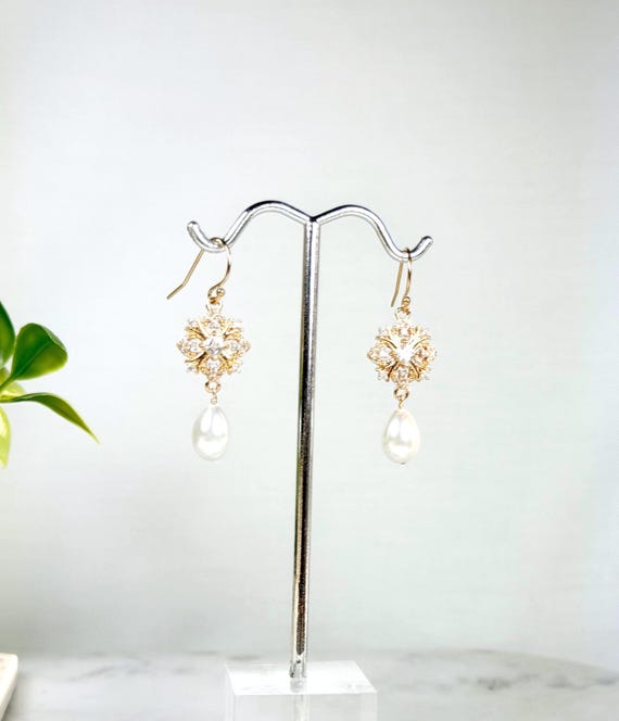 Romance Pearl Drop Earrings, Teardrop Pearls, 14k Gold Filled Earrings, Romantic Wedding Jewelry #1858