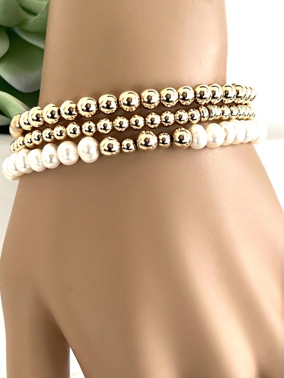 14k Gold Filled Beaded Bracelet: Freshwater Pearl June Birthstone