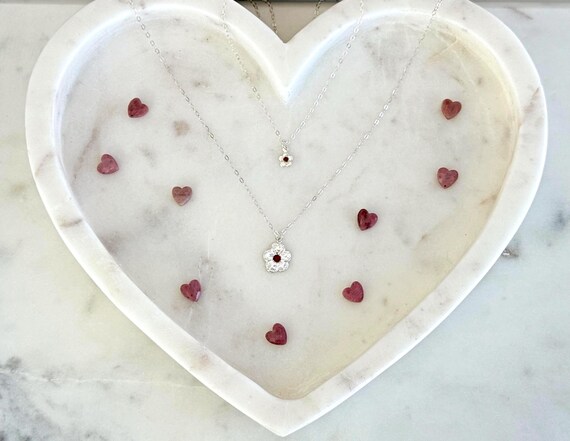 Mommy & Child Birthstone Flower Necklace Set, Sterling Silver Matching Flowers, Birthstone Centers, Mother's Necklace, Gift for Her #1952