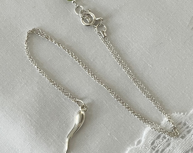 Large Silver Italian Horn Necklace, 100% Sterling Silver, Cornicello, 16" Length, Lucky Horn, Italian Amulet #908/1082