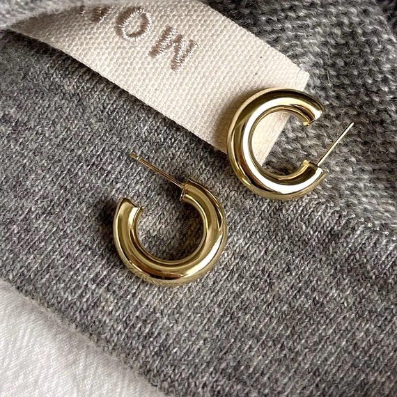 Hailey Gold Chunky Hoops, Hailey Inspired Thick Metal Hoop, Huggie Hoops, Silver or Gold, Sterling Silver Pins, Celebrity Inspired, #1578