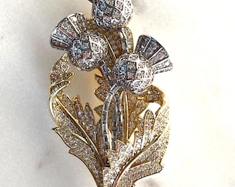 Scotland National Flower Thistle Brooch, 18k Gold & Rhodium Plated High Quality Zircon Brooch, Favorite of Queen Elizabeth, #1746