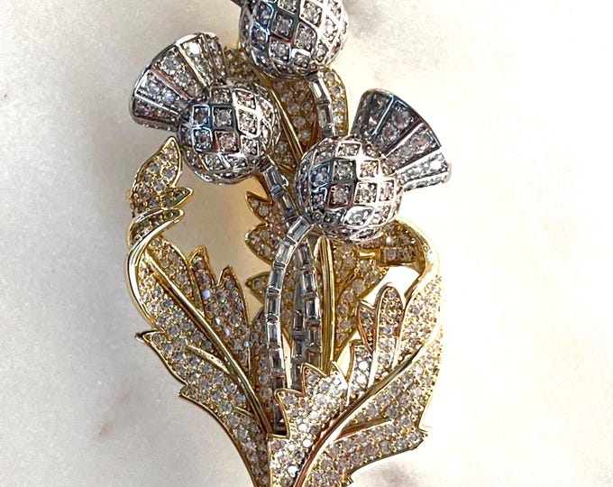 Scotland National Flower Thistle Brooch, 18k Gold & Rhodium Plated High Quality Zircon Brooch, Favorite of Queen Elizabeth, #1746