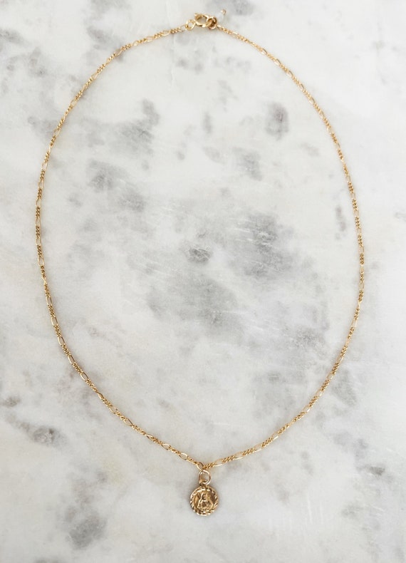 14k Gold Filled Jesus Figaro Choker, Guadalupe or Jesus Charm Necklace, Diamond Cut Figaro Chain, Inspirational Dainty Choker, ID# 495