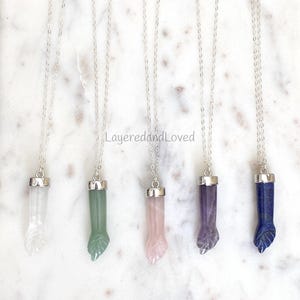 Gemstone Figa Fist Sterling Silver Necklace, Goddess Call for Fertility, Ward Off Evil, Good Luck Charm, Italian Amulet #1149