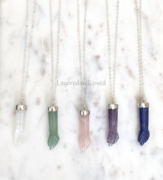 Gemstone Figa Fist Sterling Silver Necklace, Goddess Call for Fertility, Ward Off Evil, Good Luck Charm, Italian Amulet #1149