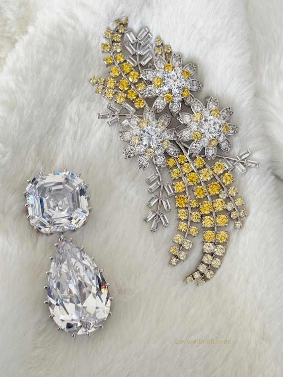 Queen Elizabeth Australian Wattle & Cullinan Brooch: High Quality Large Zircon Brooches, Royal Replica Inspired #1800