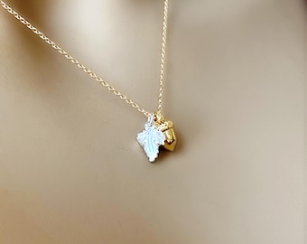 Tiny Acorn 14k Gold Filled Necklace, Mixed Metal Layering Necklace, Royal Family Jewelry, #771