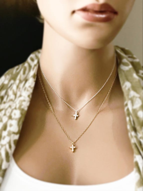 Dainty Tiny Cross Necklace, 14k Gold Filled or Sterling Silver, Faith Jewelry, Gift for Her, #800/#801