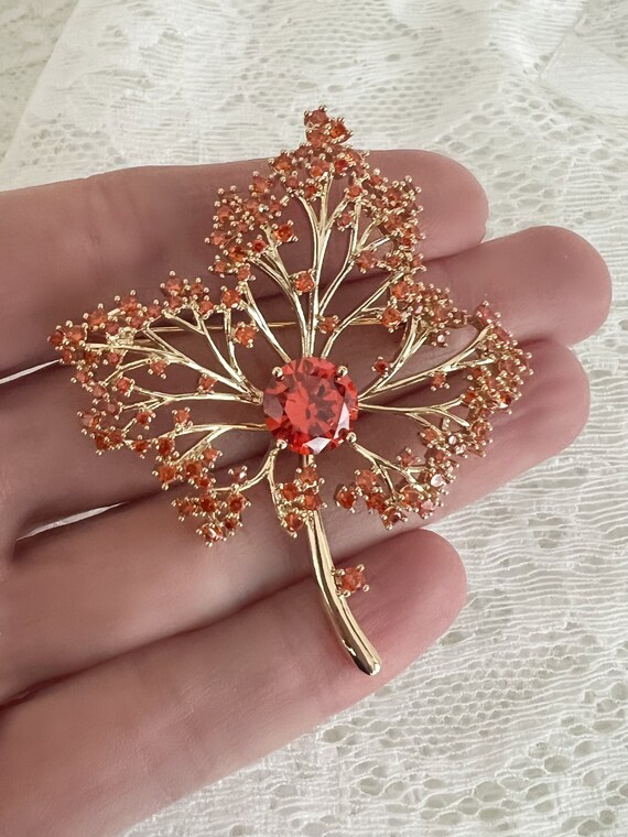 Sparkling Maple Leaf Brooch, Bright Orange Multi Zircon Brooch, Inspired by Kate Middleton,  Canadian Maple Leaf Jewelry #1650