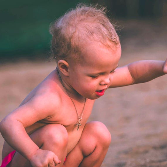 Sterling Silver Crucifix Necklace: Communion Gift for Children, Silver or 14k Gold Filled, #1198