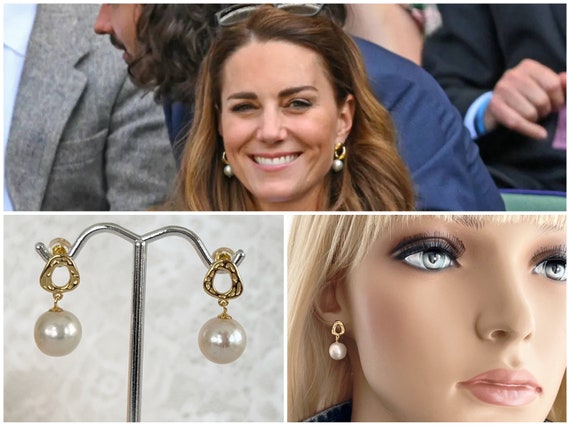 Kate Inspired Gold Mini Textured Circle Edison Pearl Posts, Edison Pearl Earrings, AAA Princess Pearls, Royal Inspiration #1653