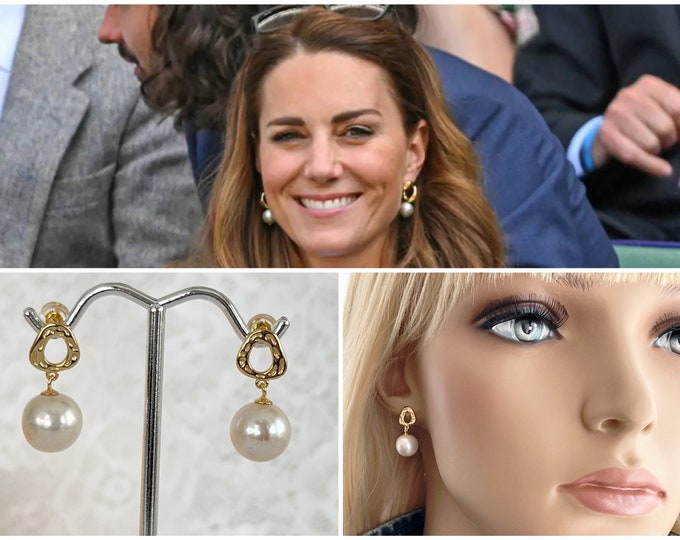 Kate Inspired Mini Textured Circle Genuine Edison Pearl Posts, Gorgeous Round Edison Pearl Earrings, AAAA Royal Princess Earrings #1653