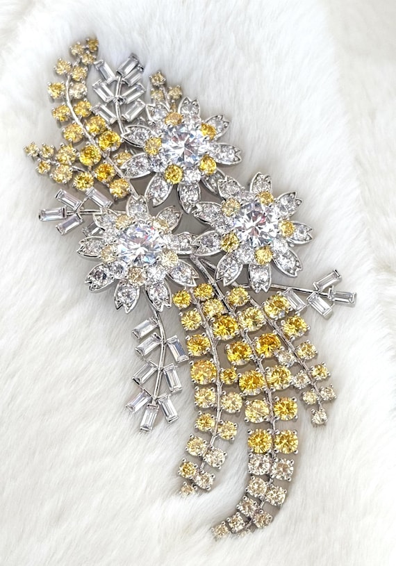 Australian Wattle Brooch, High Quality Royal Replicas, Large Zircon Brooches, Queen Elizabeth Replication #1800