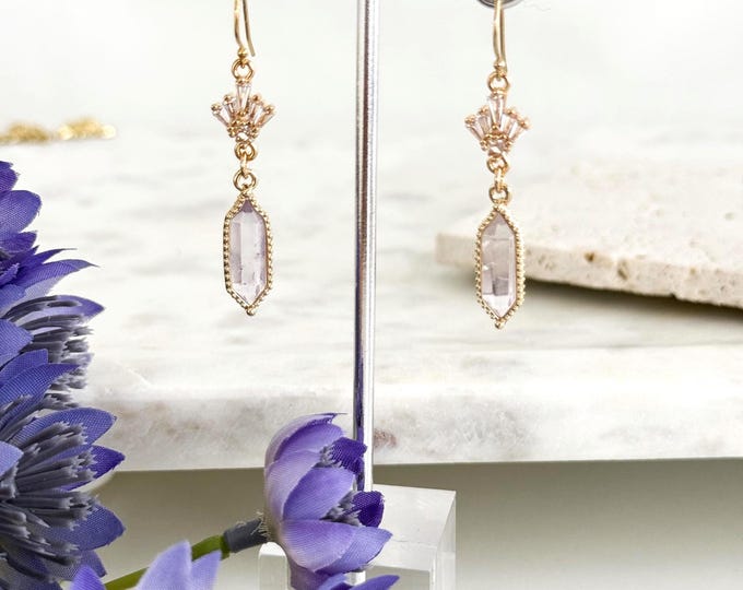 Purple Crystal Vintage Style Amethyst Sphere Dangles, 14k Gold Filled Earrings, Art Deco Dainty Bridgerton Inspired Earrings, #1843