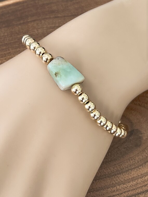 Natural Chrysoprase Gold Beaded Bracelet, 5mm 14k Gold Filled Beads, Boho Indie Bracelet, #1420