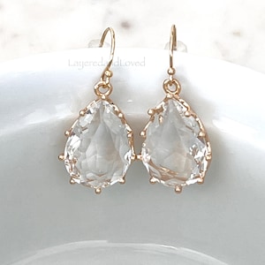 Kate Middleton Inspired Teardrop 14k Gold Filled Earrings, Lightweight Sparkling Dangles, Pink Diamond Royal Earrings #1207
