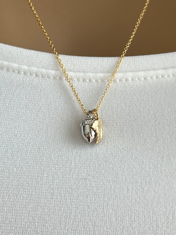 Kate Middleton Rhodium Plated Acorn 14k Gold Filled Necklace, Silver & Gold Mixed Metal Layering Necklace, Royal Family Inspiration #1554