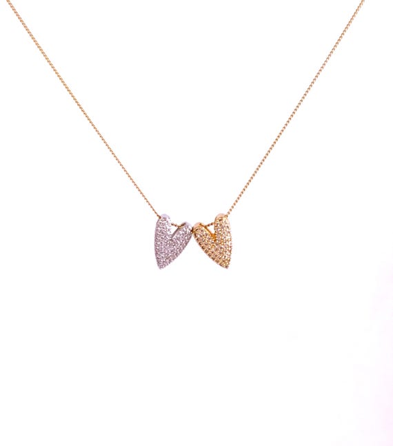 14k Gold Filled or Sterling Silver Curb Chain Necklace with Sliding Paved Heart, Samantha Zircon Heart Necklace, #1922