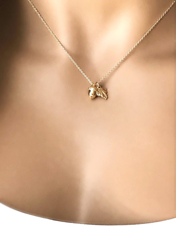 14k Gold Filled Acorn Necklace: Mixed Metal Leaf Charm, Kate Middleton Inspired Royal Jewelry, #771