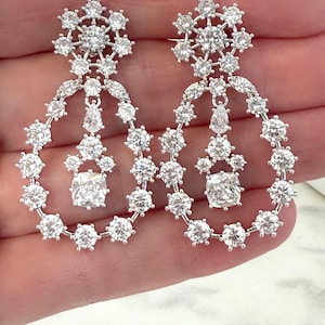 Queen Elizabeth Orbital Pendant Earrings, Zircon Studs with Center Dangle Pendant, Sterling Silver Posts, #1806