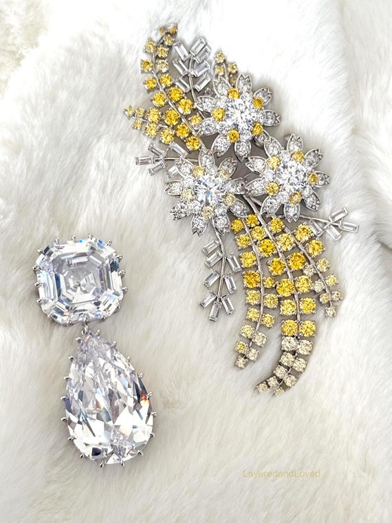 Queen Elizabeth Australian Wattle & Cullinan Brooch: High Quality Large Zircon Brooches, Royal Replica Inspired #1800