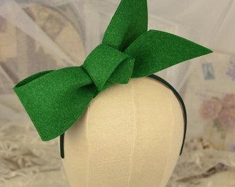 BoutiquebyBrendaLee Christmas Green Fascinator premium felt bow headband statement headpiece