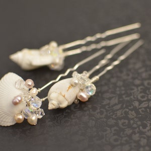 BoutiquebyBrendaLee A Set of 3 Seashells Hair U Pins Jeweled Pin bridal hair clips accessories beach wedding ocean themed mermaid sea shell image 5