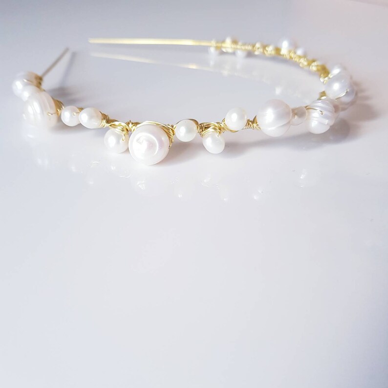 Serre-tête blanc crème avec perles pour mariage, serre-tête pour mariage, fait main, perles baroques d'eau douce, accessoires pour cheveux image 10