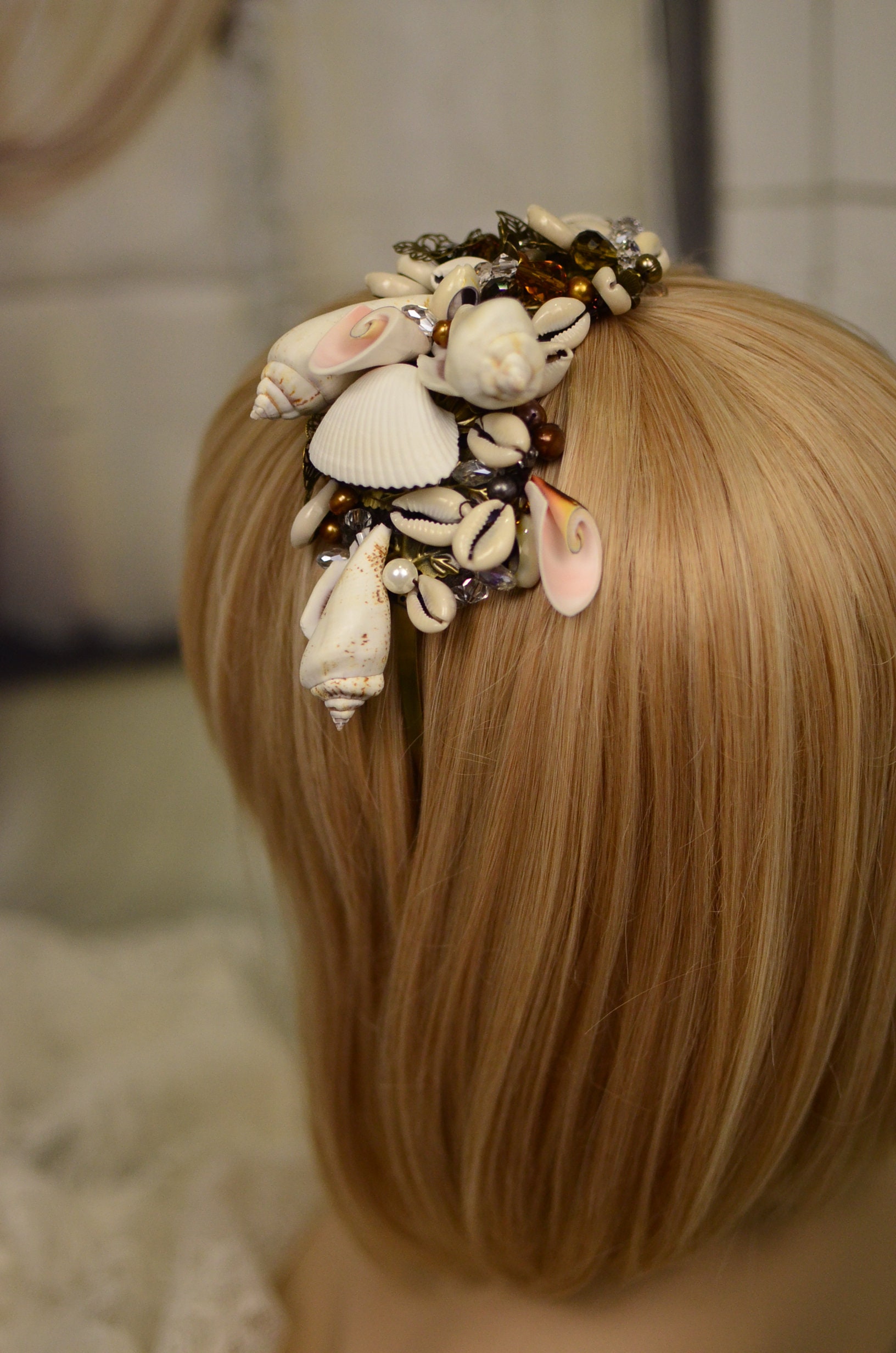 BoutiquebyBrendaLee Natural Sea Shell Headpiece Bridal headband beach wedding destination seashells ocean inspired bride hair style styling