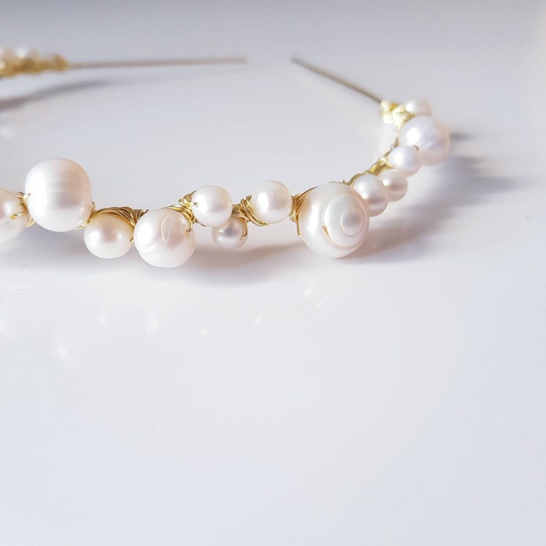 Serre-tête blanc crème avec perles pour mariage, serre-tête pour mariage, fait main, perles baroques d'eau douce, accessoires pour cheveux image 6