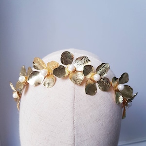 REGAL headband wedding bridal headpiece hair accessories gold white pearl tiaras Australia FOTF millinery crown simple elegant wedding bride