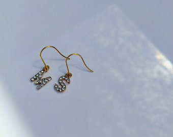 Personalised Initial Crystal Dangle Earrings in Gold stainless steel ear hooks name letter zirconia gift custom made