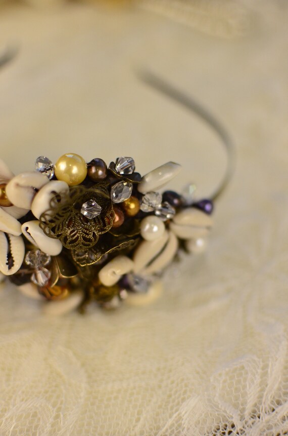 BoutiquebyBrendaLee Natural Sea Shell Headpiece Bridal headband beach wedding destination seashells ocean inspired bride hair style styling