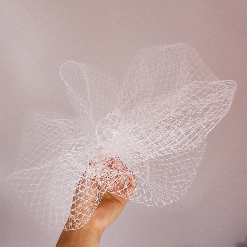 VEIL Fascinate birdcage wedding bridal big hat headwear hair accessory bride netting hair headpiece handmade races white headwear statement image 2